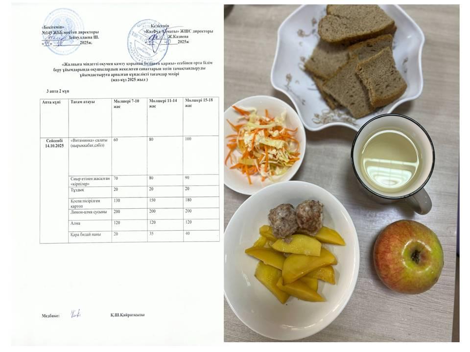 Ас мәзірі 3 апта 2 күн  14.09.2025